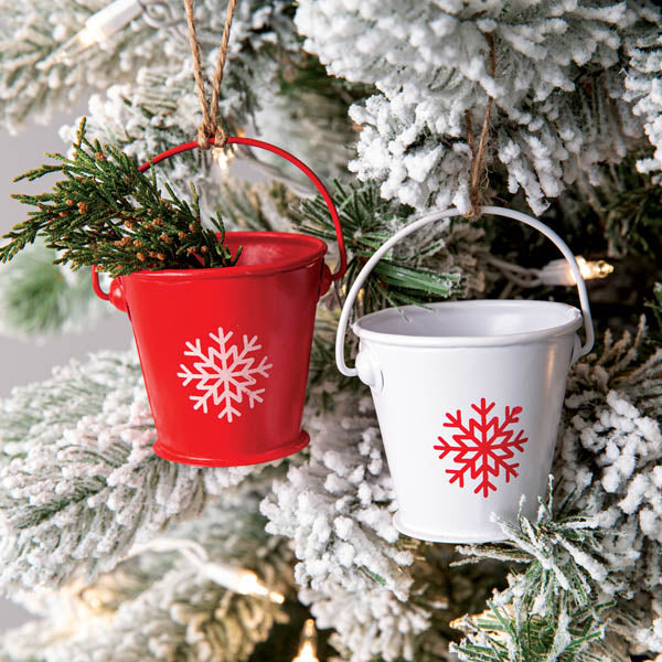 Red and White Bucket Ornaments - Box of 6