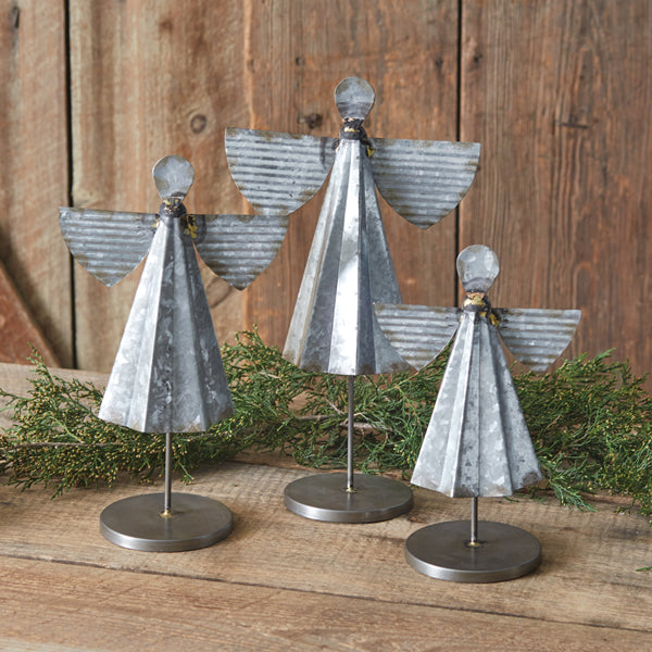 Set of Three Galvanized Metal Angels