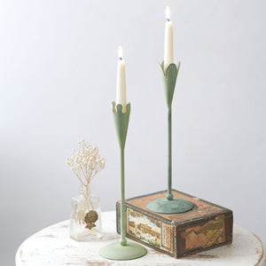 Set of Two Verdigris Taper Candle Holders