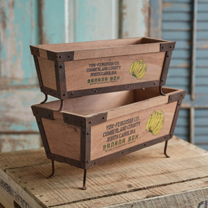 Set of Two Wood Tabletop Banana Boxes