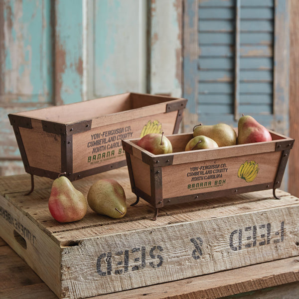 Set of Two Wood Tabletop Banana Boxes