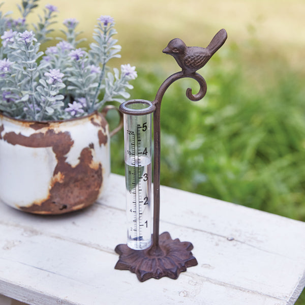 Rustic Bird Tabletop Rain Gauge