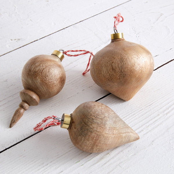 Set of Three Turned Wood Christmas Ornaments