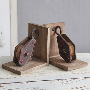 Repurposed Pulley Bookends