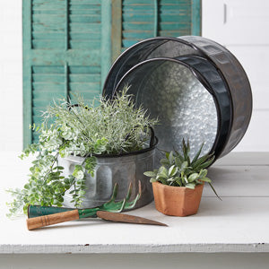 Set of Three Galvanized Apple Baskets