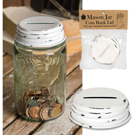 Coin Bank Mason Jar Lid - White - Box of 4