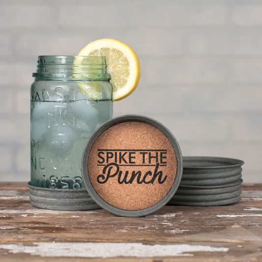 BOX/4 MASON JAR LID COASTER  SPIKE THE PUNCH - Box of 4