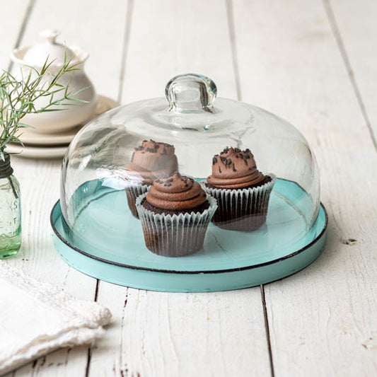 Glass Cloche with Base - Seafoam