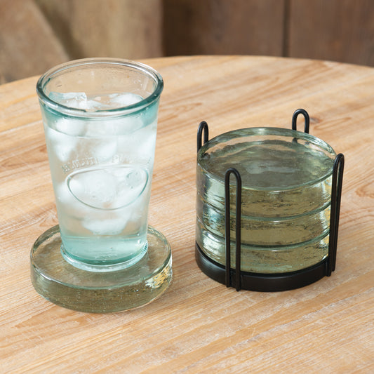 Blocked Glass Coasters Caddy