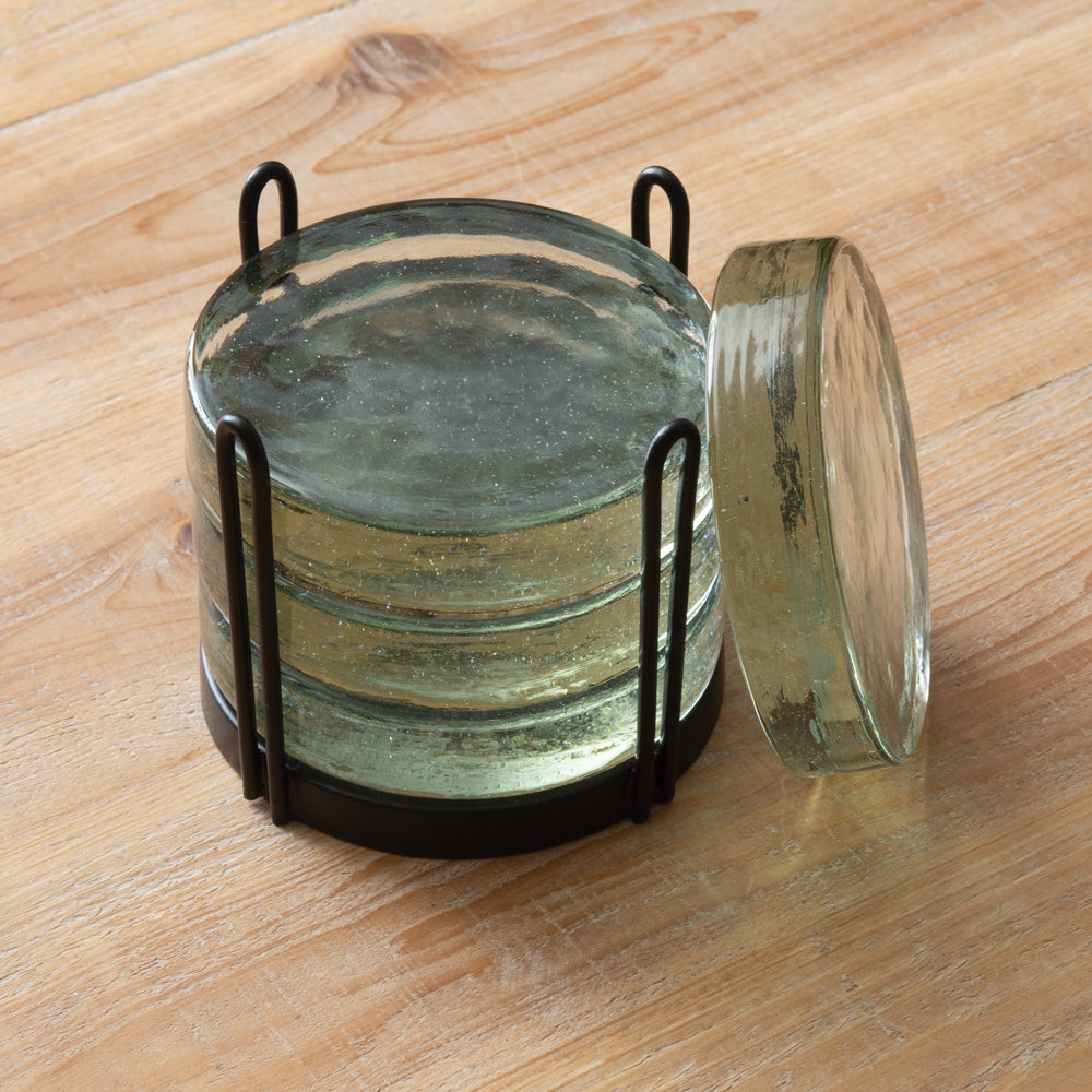 Blocked Glass Coasters Caddy