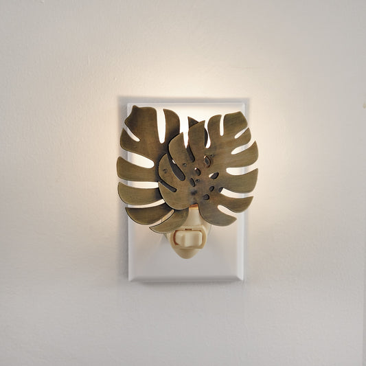 Antique Brass Monstera Leaf Night Light - Box of 4