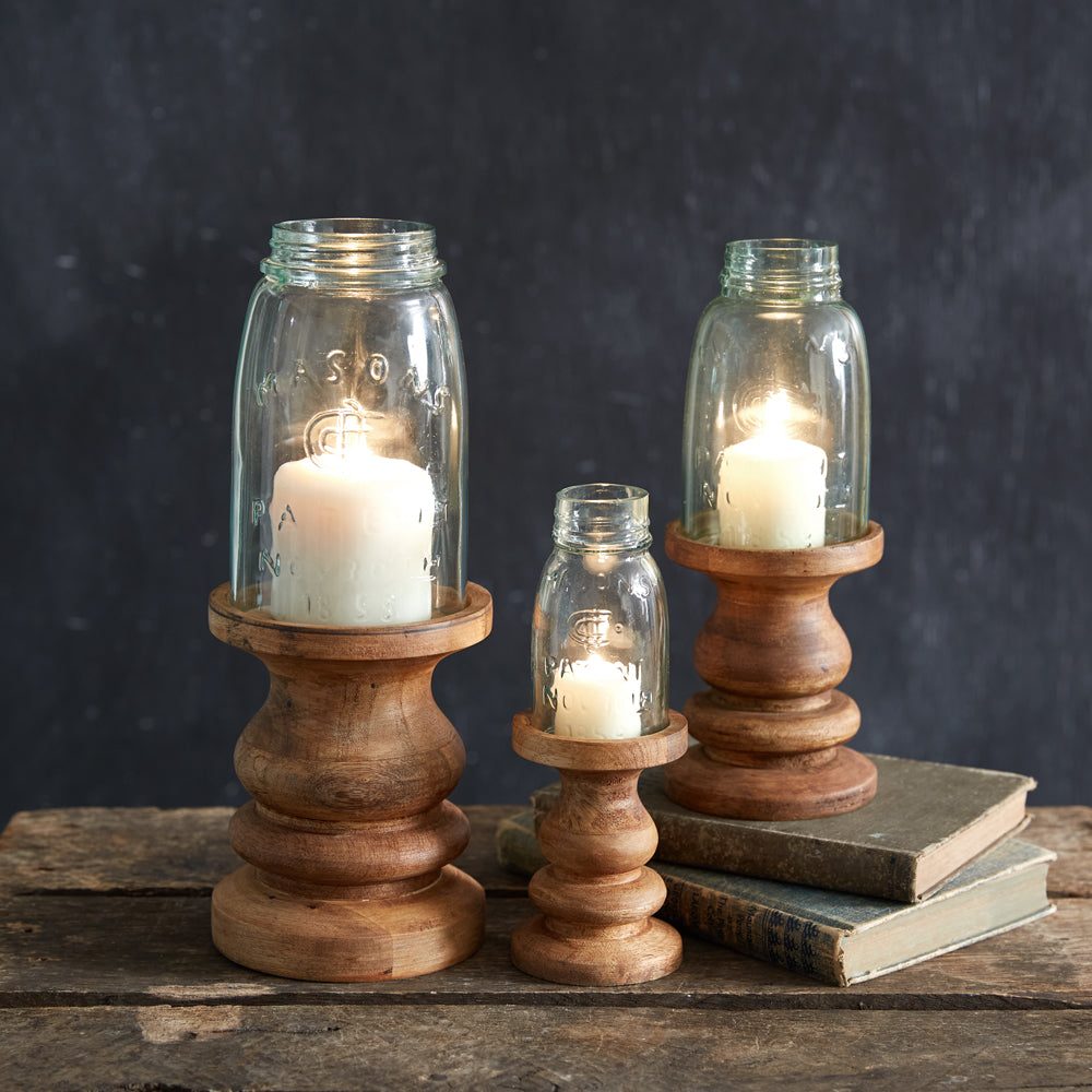 Wooden Candle Holder with Mason Jar Chimney - Quart