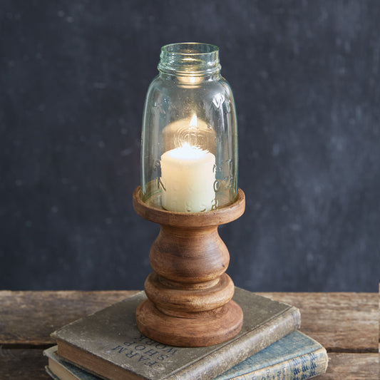 Wooden Candle Holder with Mason Jar Chimney - Midget Pint