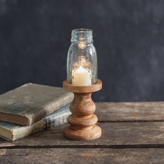 Wooden Candle Holder with Mason Jar Chimney - Quarter Pint