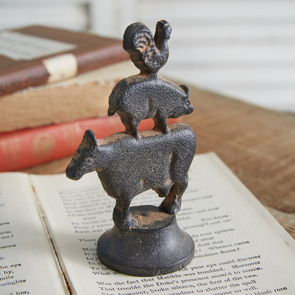 Cast Iron Stacked Animals Figurine - Box of 4