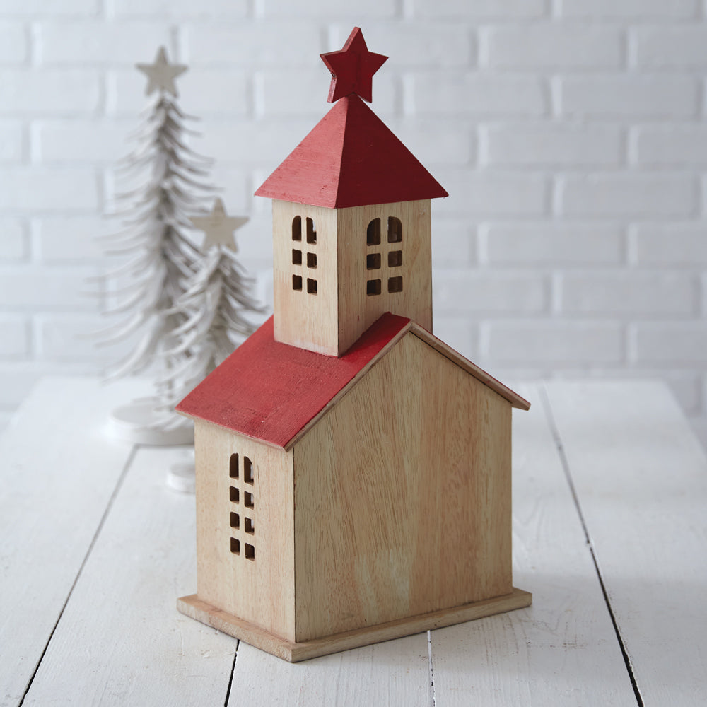 Wooden Holiday Schoolhouse Lantern