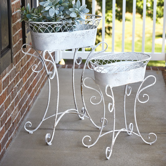 Two Metal French Country Scrolled Planters