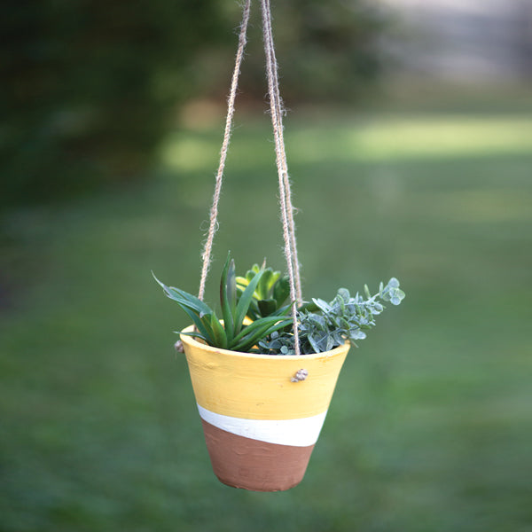 Color Blocked Hanging Terra Cotta Pot - Yellow