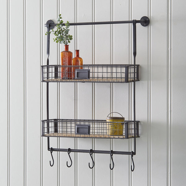 Double Shelf Organizer with Five Hooks