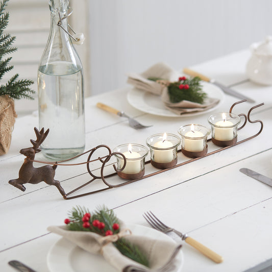 Reindeer and Sleigh Votive Candle Holder