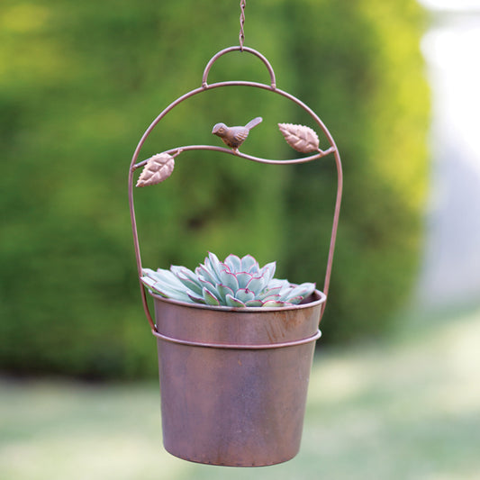 Decorative Bird and Branch Metal Hanging Planter