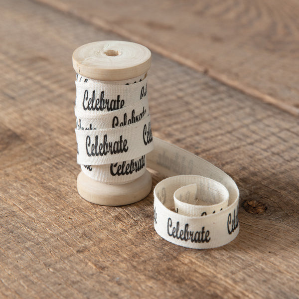 Celebrate Ribbon on Wooden Spool