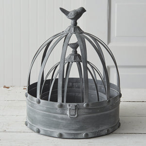 Set of Two Metal Cloches with Birds