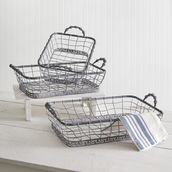 Set of Three Rectangular Wire Baskets